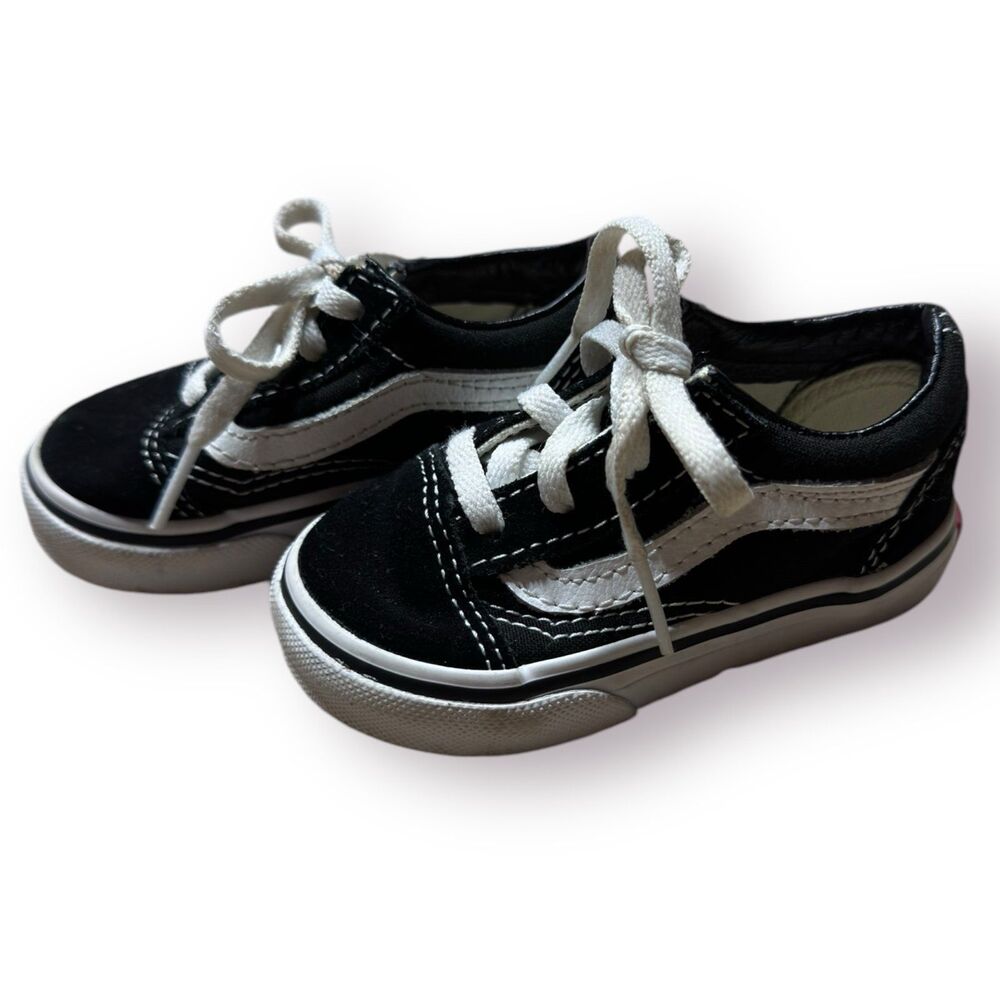 Vans Old Skool Sneakers Black/True White Suede/Canvas 721356 Toddler Side US 4T‎